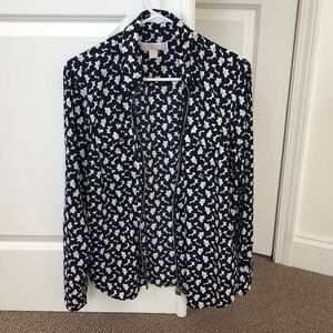 MICHAEL KORS black & white floral zip up blouse/jacket  NWOT